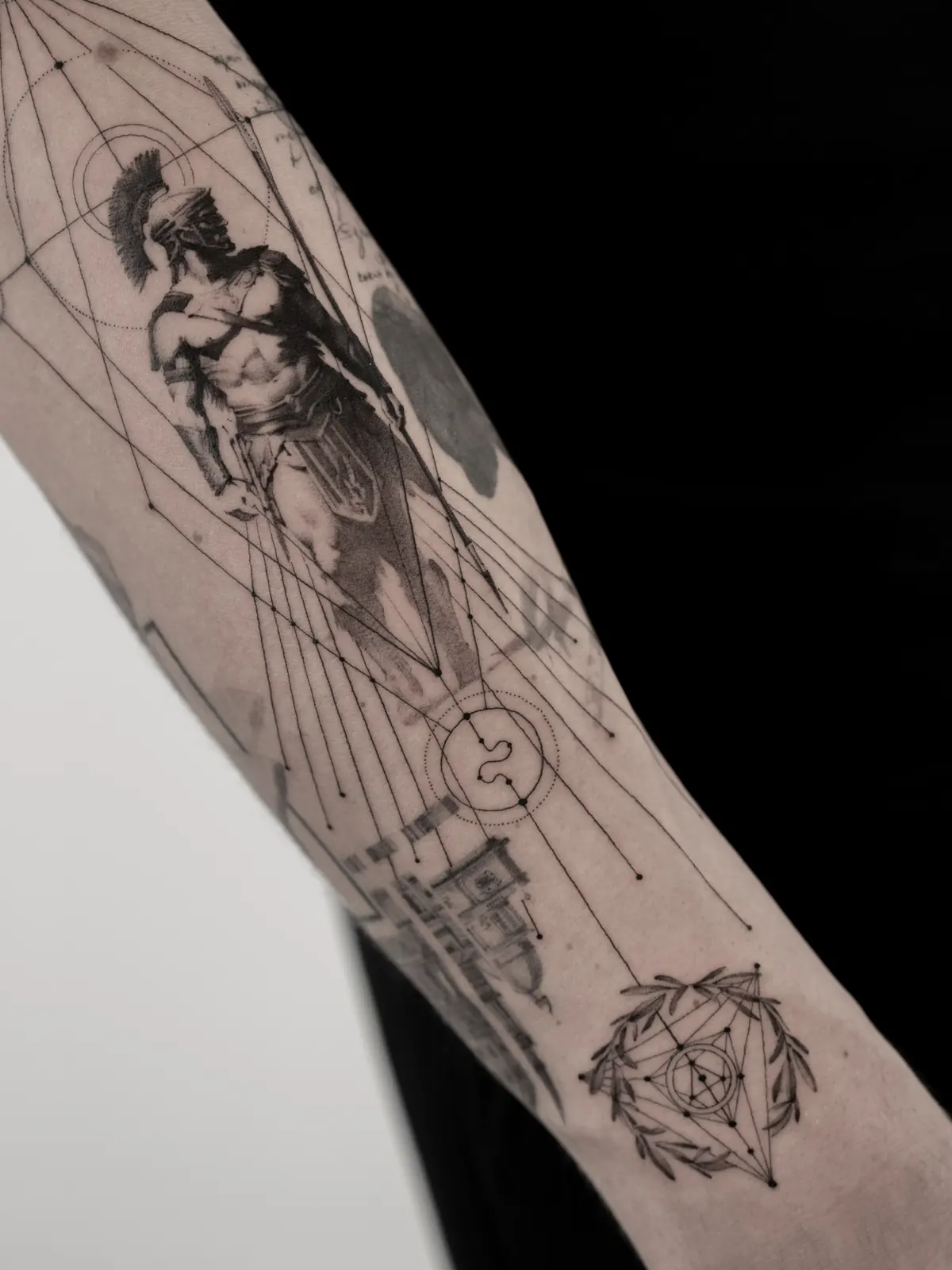 Warrior in Geometry — tattoo by Ted Faulmann