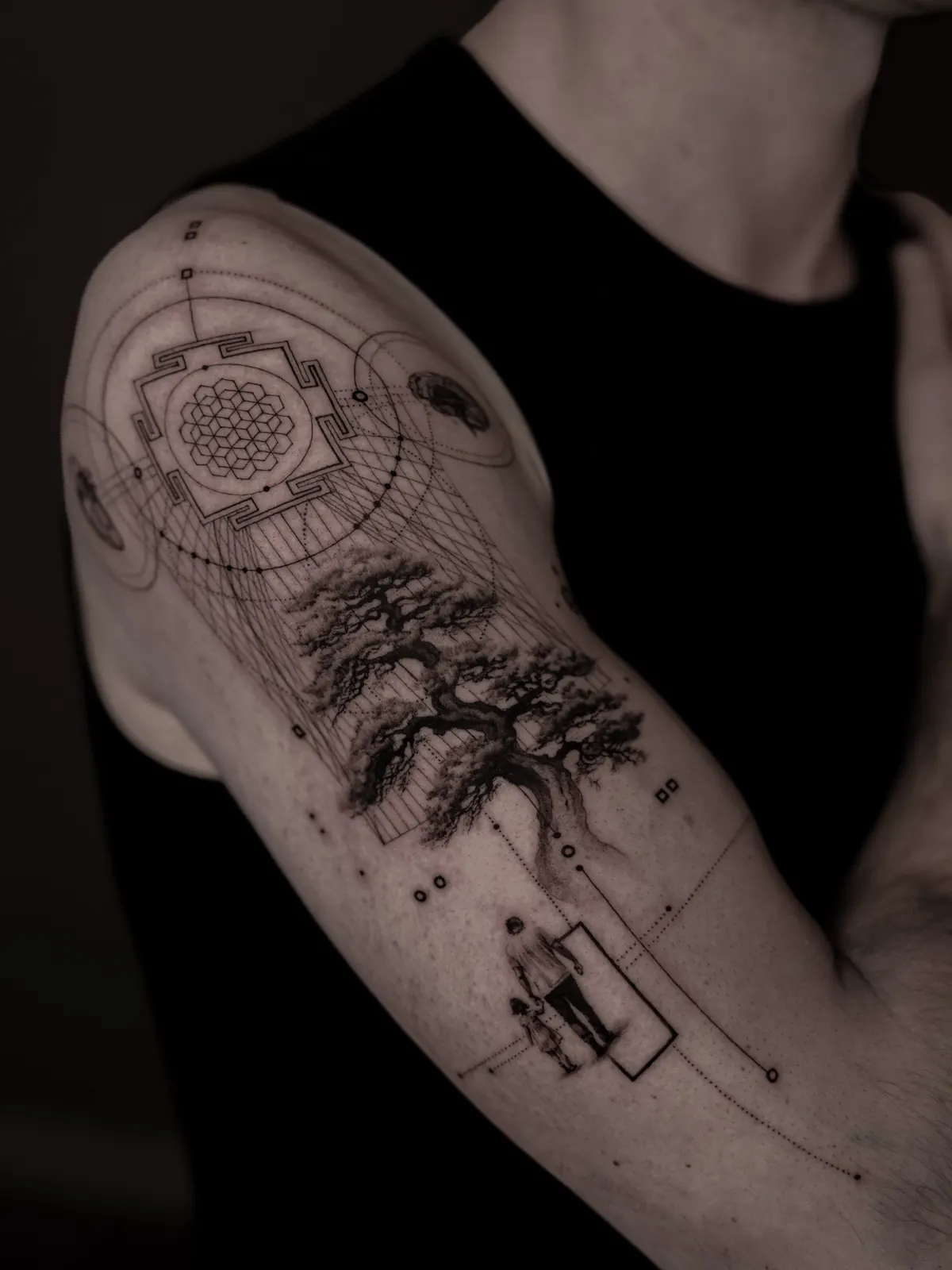 Bonsai & Yantra — tattoo by Ted Faulmann