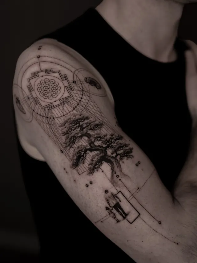 Bonsai & Yantra — tattoo by Ted Faulmann on Instagram
