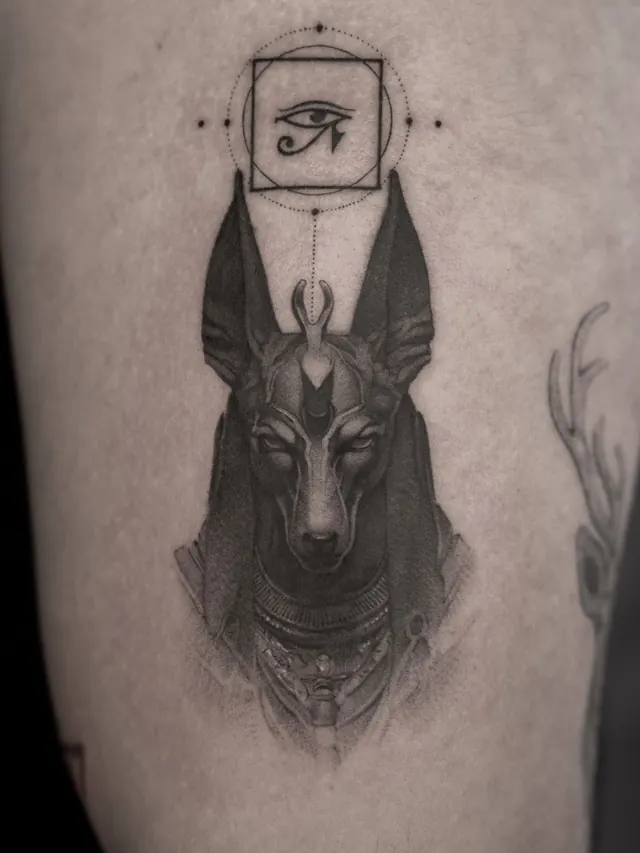 Anubis — tattoo by Ted Faulmann on Instagram